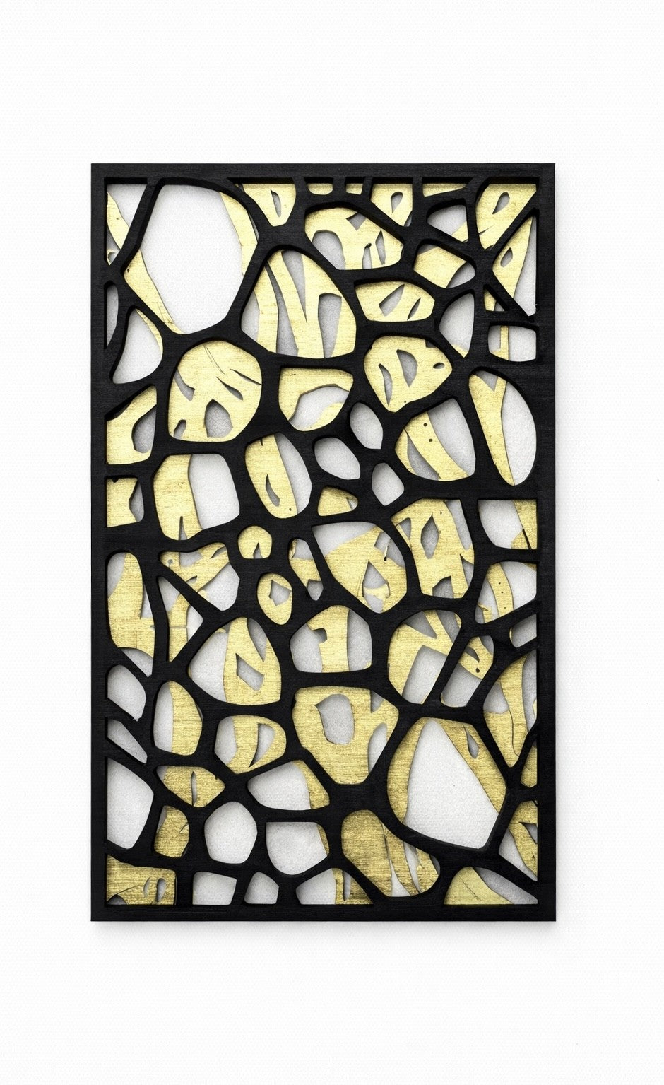 Tableau Mural Sculptural – Noir Profond & Finition Dorée