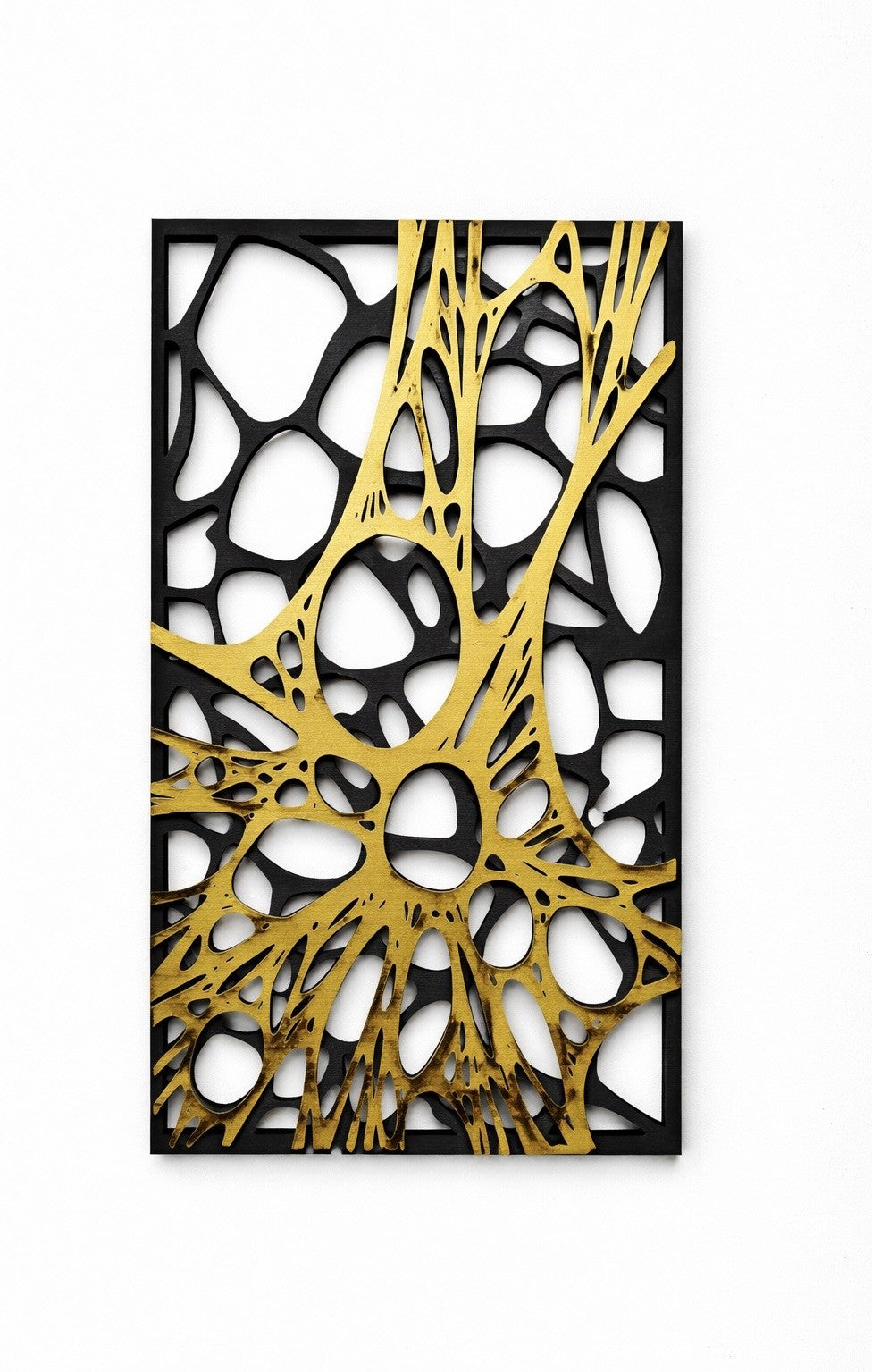Tableau Mural Sculptural – Noir Profond & Finition Dorée