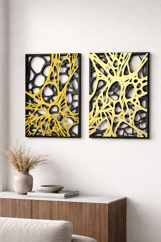 Tableau Mural Sculptural – Noir Profond & Finition Dorée