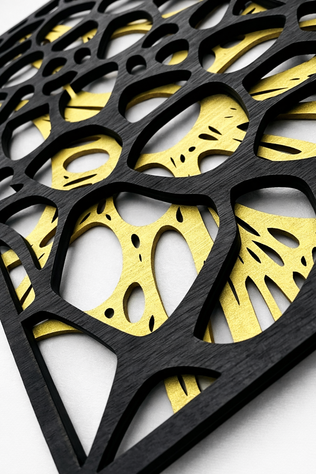 Tableau Mural Sculptural – Noir Profond & Finition Dorée