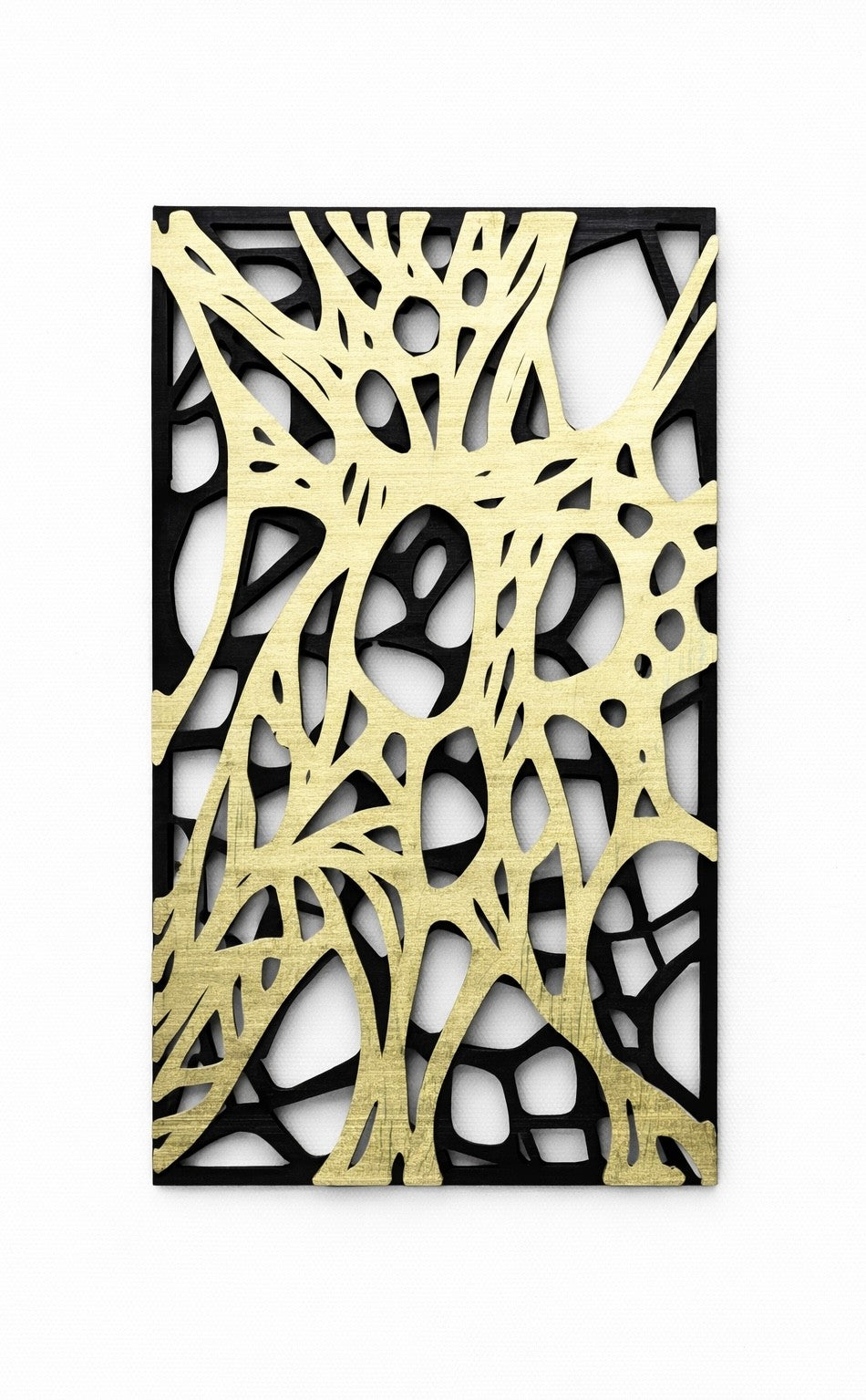 Tableau Mural Sculptural – Noir Profond & Finition Dorée