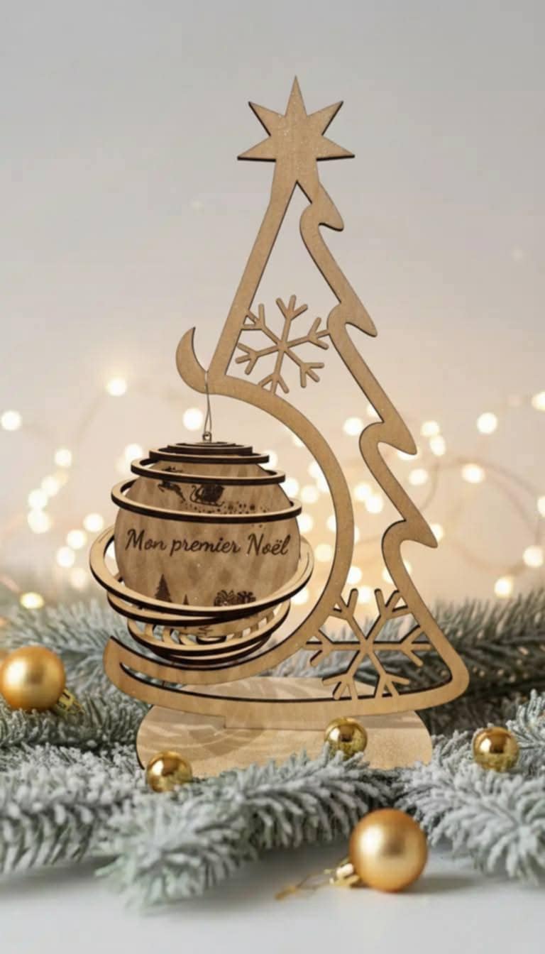 Arbre de Noël en Bois 2 décorations  personnalisable