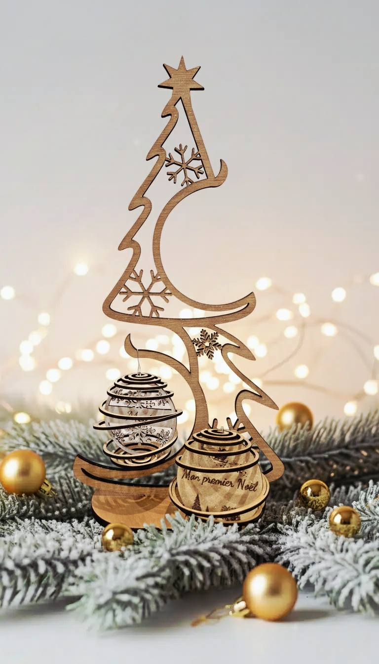Arbre de Noël en Bois 2 décorations  personnalisable