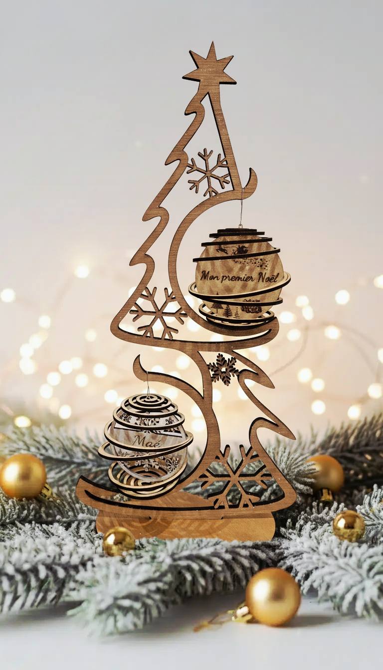 Arbre de Noël en Bois 2 décorations  personnalisable