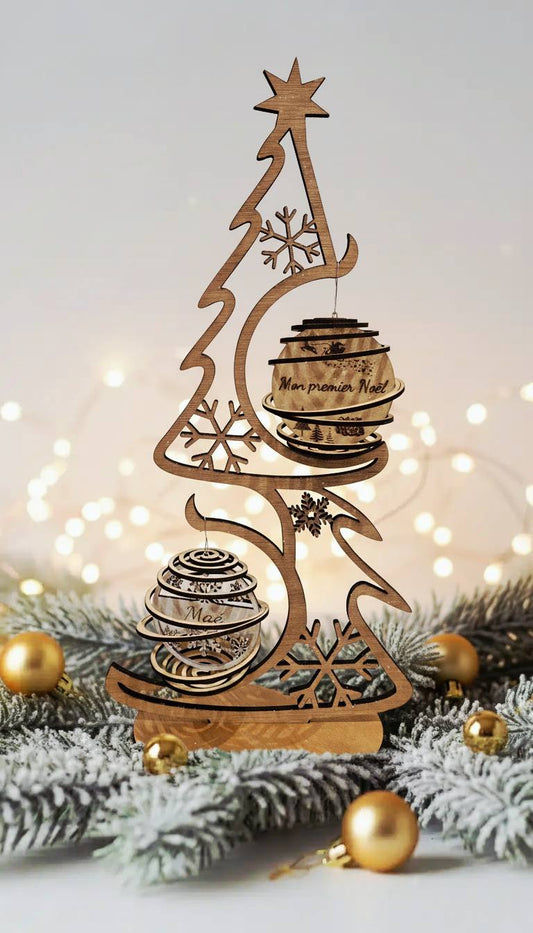 Arbre de Noël en Bois 2 décorations  personnalisable