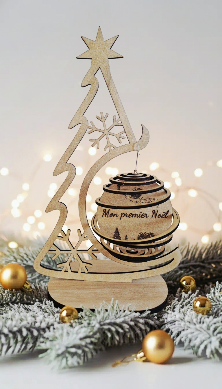 Arbre de Noël en Bois 1 décoration Personnalisable