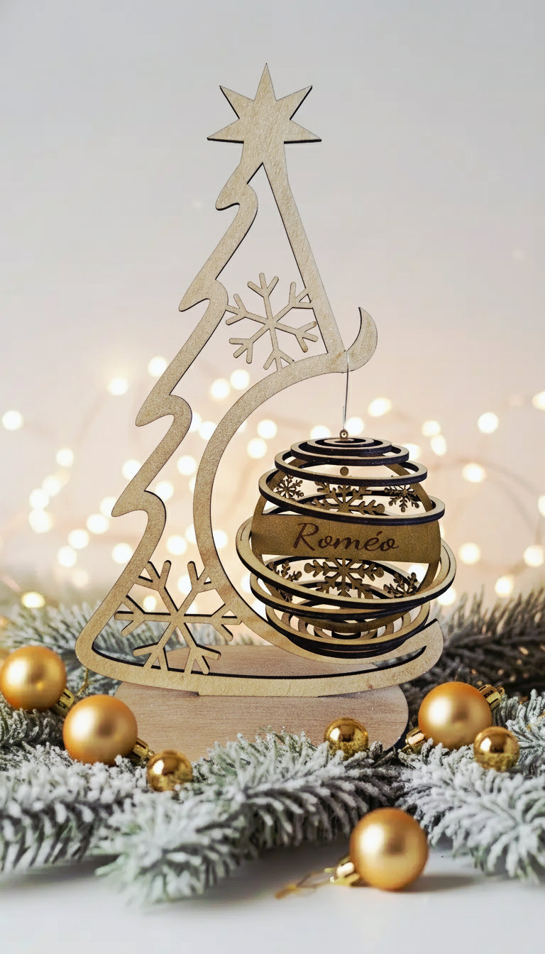 Arbre de Noël en Bois 1 décoration Personnalisable